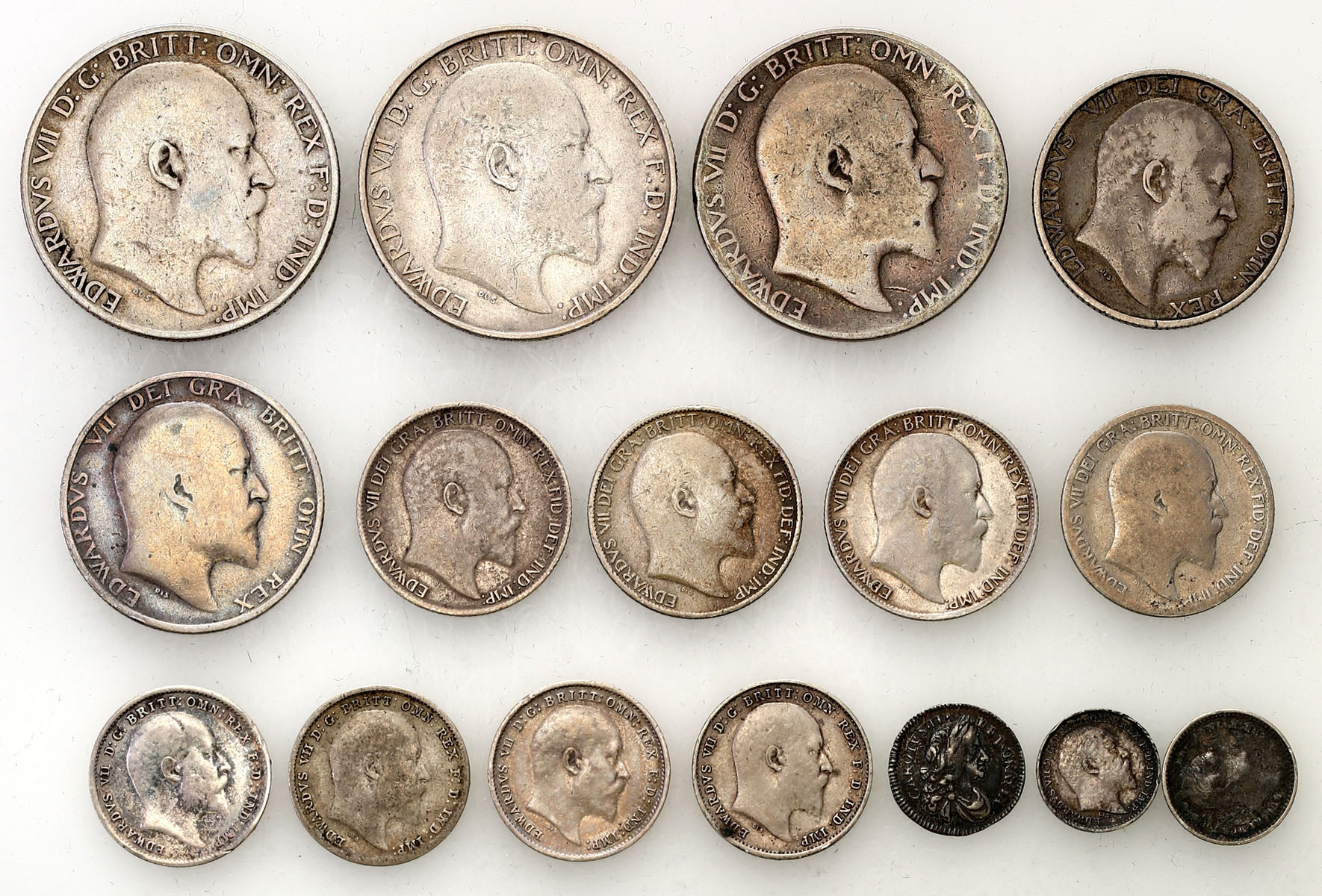 Wielka Brytania. Edward VII (1901–1910). 1 pence do 2 shillings, zestaw 16 monet